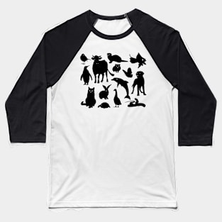 ANIMALS PATTERN Black Silhouette Pet Animal Cool Style Baseball T-Shirt